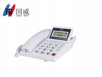 國威GW37型來電顯示電話機,白色辦公座機,屏幕角度可翻轉電話機